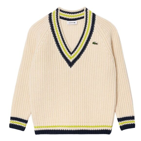 Lacoste Sweaters - Lacoste Womens/Ladies V Neck Oversized Tennis Sweatshirt / Cream